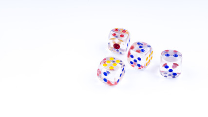 Dice isolated on White background with selective focus and crop fragment