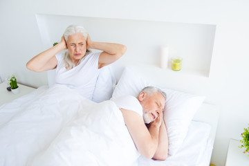 Relax, rest, retired, concept. Gray hair woman twisted her face 