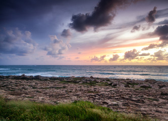 Bright beautiful sunset on the sea, natural background and texture, wallpaper