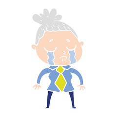 flat color style cartoon crying woman