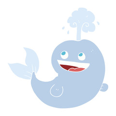 flat color illustration of a cartoon whale spouting water