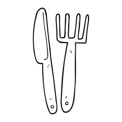 line drawing cartoon knife and fork
