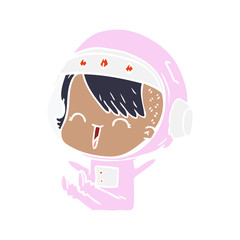 happy flat color style cartoon space girl