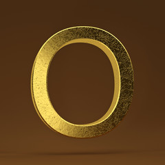 3D render Illustration. golden capital letter - O.
