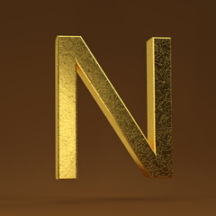 3D render Illustration. golden capital letter - N.