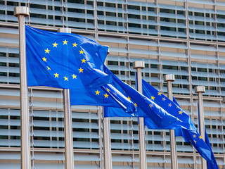 European Flags at the European Commission building in Brussels