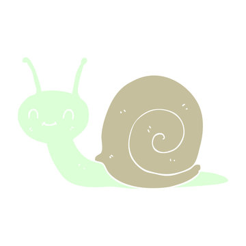 flat color illustration of a cartoon cute snail