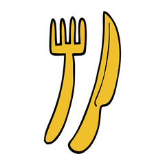 cartoon doodle gold cutlery set