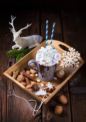 hot chocolate with colorful mini-marshmallows mix
