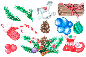 watercolor, print, card, tree, Christmas Christmas image.