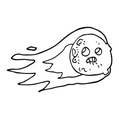line drawing cartoon flaming asteroid