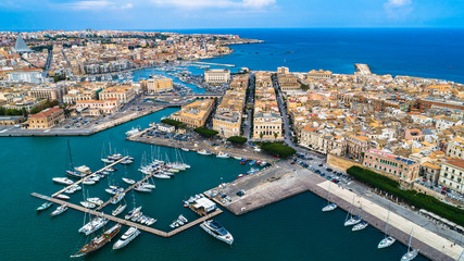 Naklejka premium Aerial. Ortigia a small island which is the historical centre of the city of Syracuse, Sicily. Italy.