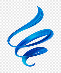 Vector illustration: 3d realistic blue brush stroke oil or acrylic paint shape. Liquid wave. Trendy design. - obrazy, fototapety, plakaty