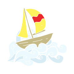 flat color illustration of a cartoon sail ship