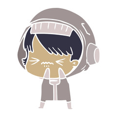 angry flat color style cartoon space girl