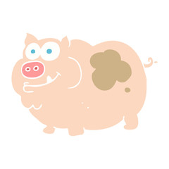 flat color illustration of a cartoon pig