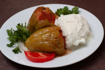 turkish tradional meal dolma with yoghurt