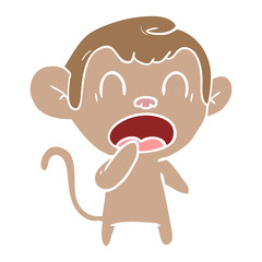 yawning flat color style cartoon monkey