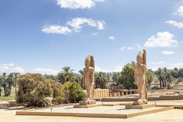 The recently raised quartzite Colossi of Amenhotep III at the Northern Gate of the temple Precinct...