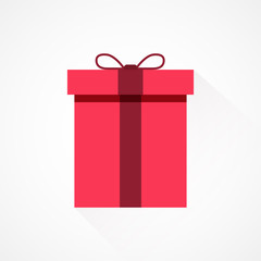 Red flat present box concept. Vector illustration