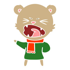 angry flat color style cartoon bear