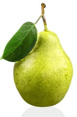 Green Pear with Leaf - Isolated