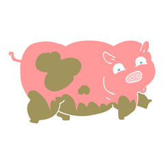 flat color illustration of a cartoon pig