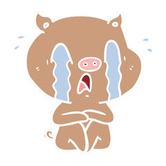 crying pig flat color style cartoon
