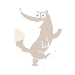 flat color illustration of a cartoon happy wolf dancing