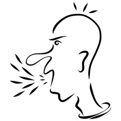 Angry screaming man, drooling splatters, sketch, discontent