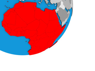 Africa on blue political 3D globe.