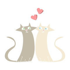 flat color illustration of a cartoon cats in love