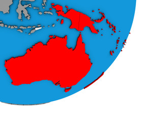 Australia on blue political 3D globe.