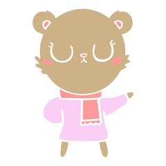 peaceful flat color style cartoon bear wearing scarf