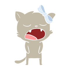 flat color style cartoon cat meowing