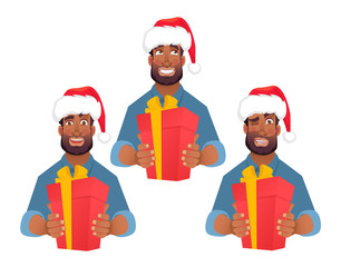 african man holding red present box -set