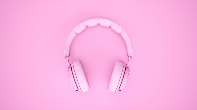 3D Rendering Pink headphones isolated on pink background