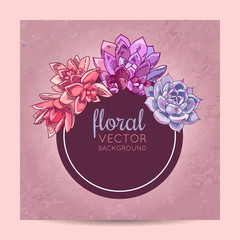 Elegant card design. Succulents wreath decoration. Floral illustration.