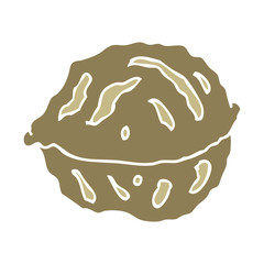 flat color illustration of a cartoon walnut in shell