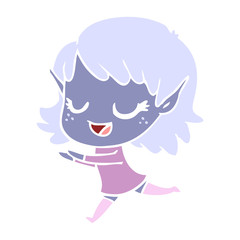 happy flat color style cartoon elf girl running