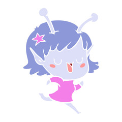 happy alien girl flat color style cartoon