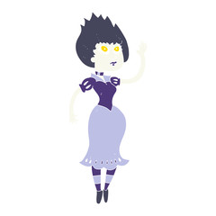 flat color illustration of a cartoon vampire girl waving