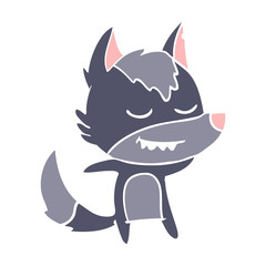 friendly flat color style cartoon wolf