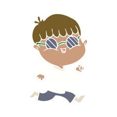 flat color style cartoon boy wearing sunglasses and running
