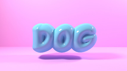 3d render green light bubble plastic on pink background letters dog