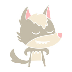 friendly flat color style cartoon wolf