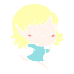 happy flat color style cartoon elf girl running