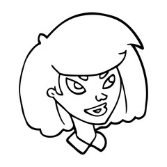 line drawing cartoon face of a girl