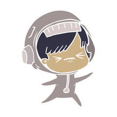angry flat color style cartoon space girl