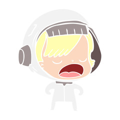 flat color style cartoon talking astronaut woman